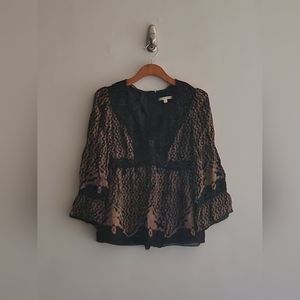 Nanette Lepore Crochet Trimmed Silk Blouse